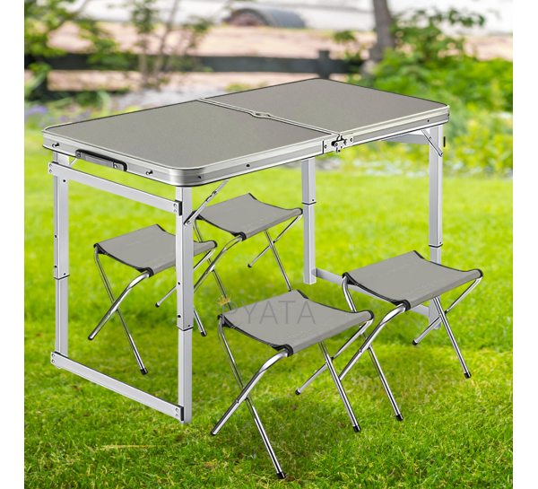 Усиленный стол для пикника раскладной с 4 стульями Folding Table, Серый