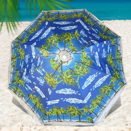 Парасолька для пляжу та саду  з регулюванням нахилу та напиленням від сонця Синій, пальми №2, 1.8 м (GAZ)
