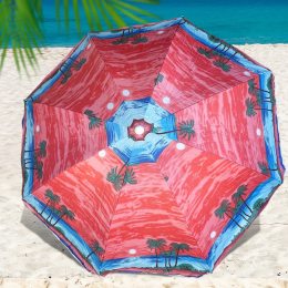 Парасолька для пляжу та саду  з регулюванням нахилу та напиленням від сонця Червоний, пальми №5,  1.8 м (GAZ)
