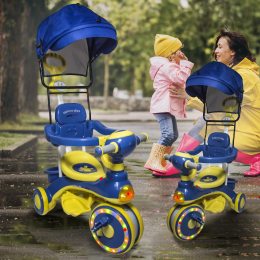 Триколісний дитячий велосипед зі знімним козирком і батьківською ручкою F01 Жовто-блакитний (SD)