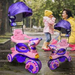 Триколісний дитячий велосипед зі знімним козирком і батьківською ручкою F01 Фіолетовий (SD)