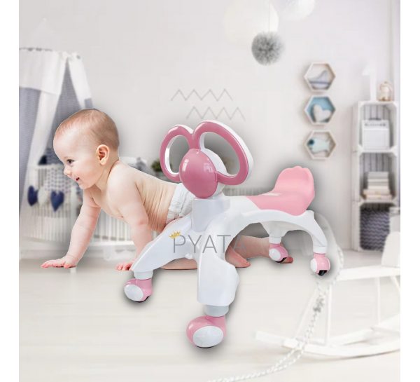 Дитячі чотириколісні ходунки з вушками-ручками BABY WALKER Smile Рожевий (212)