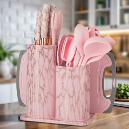 Набор кухонных принадлежностей Kitchenware Set, силиконовые аксессуары на подставке 20 предметов, Розовый мрамор (HA-300)