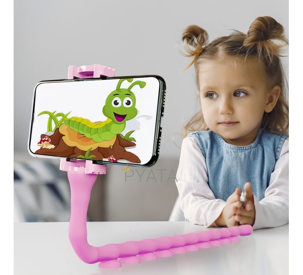 Держатель для телефона на присосках с поворотом на 360 градусов Cute Worm Lazy Holder "Червь" Розовый