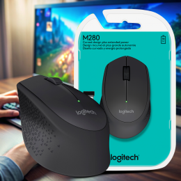 Мышь беспроводная компьютерная Logitech M280 Comfort Plus оптическая для ноутбука и компьютера 3 кнопки 1000 dpi, Черный (206)