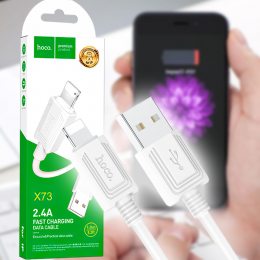 Кабель зарядки та синхронізації HOCO X73 (2.4A) Lightning to USB (1M) для iOS пристроїв Apple, Білий (206)