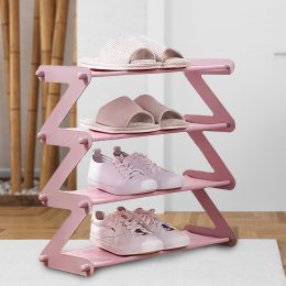 Полиця стійка-органайзер для взуття на 4 полиці New Z-Shaped Shoe Rack YH8802-4 Рожевий (2742)