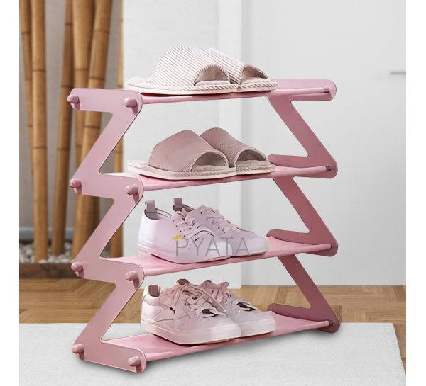 Полиця стійка-органайзер для взуття на 4 полиці New Z-Shaped Shoe Rack YH8802-4 Рожевий (2742)