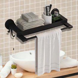 Металева вішалка для рушника на клейкій основі Simple towel RACK YH6614 Чорний (2129)