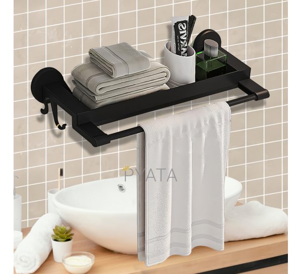 Металлическая вешалка для полотенца на клейкой основе Simple towel RACK YH6614 Черный (2129)