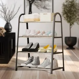 Пластиковий органайзер для взуття на 4 полиці з оцинкованими трубками Shoe rack U-shaped YH8810-4 Чорний