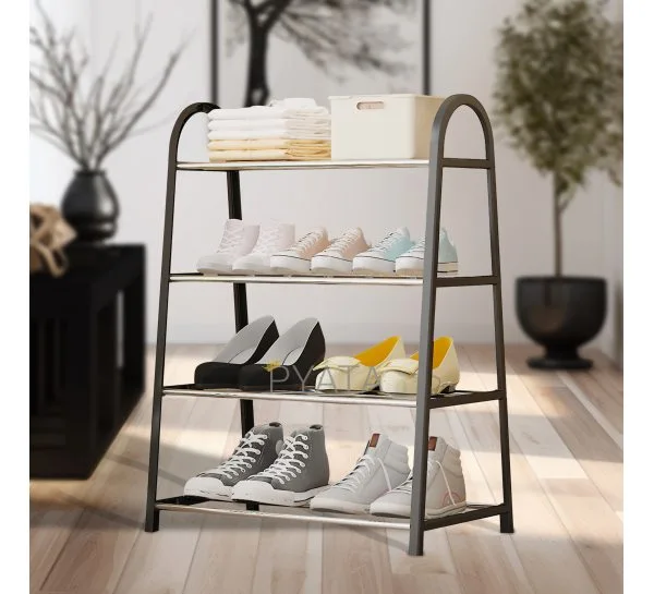 Пластиковый органайзер для обуви на 4 полки с оцинкованными трубками Shoe rack U-shaped YH8810-4 Черный