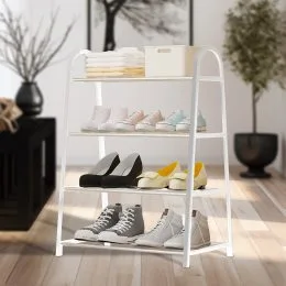 Пластиковий органайзер для взуття на 4 полиці з оцинкованими трубками Shoe rack U-shaped YH8810-4 Білий