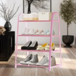 Пластиковий органайзер для взуття на 4 полиці з оцинкованими трубками Shoe rack U-shaped YH8810-4 Рожевий