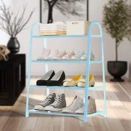 Пластиковий органайзер для взуття на 4 полиці з оцинкованими трубками Shoe rack U-shaped YH8810-4 Блакитний