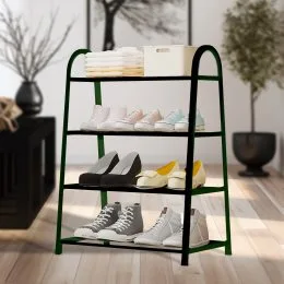 Пластиковий органайзер для взуття на 4 полиці з оцинкованими трубками Shoe rack U-shaped YH8810-4 Темно-зелений