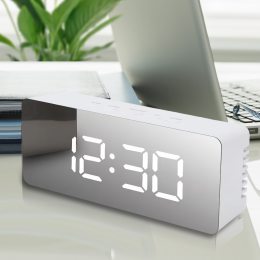 Настільний дзеркальний годинник Mirror Led Clock YQ-719 у стилі мінімал, Білий циферблат/Білий корпус