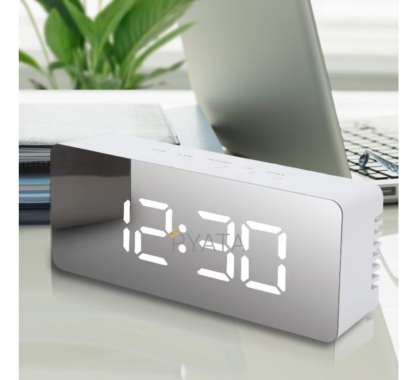 Настольные зеркальные часы Mirror Led Clock YQ-719 в стиле минимал, Белый циферблат/Белый корпус