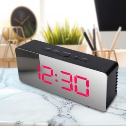 Настільний дзеркальний годинник Mirror Led Clock YQ-719 у стилі мінімал, Червоний циферблат/Чорний корпус