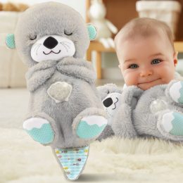 Мягкая игрушка-обнимашка ночник для сна с функцией дыхания "Сказочная выдра" Светло-серый (HA-400)