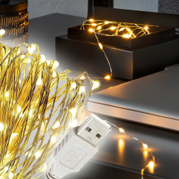 Новорічна LED гірлянда Xmas «Роса» USB довжиною 10 метрів з теплим світлом (К-213)