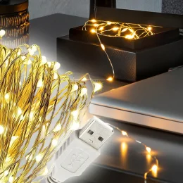 Новогодняя LED гирлянда Xmas «Роса» USB длиной 3 метра с теплым светом (К-213)
