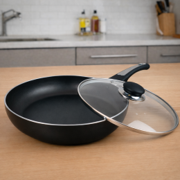 Алюминиевая сковорода с антипригарным покрытием, индукционное дно, стеклянная крышка MR-1203-28 28 см (235)