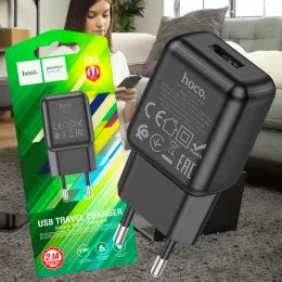Мережевий зарядний пристрій блок живлення USB 220V HOCO C96A 1USB Чорний (206)