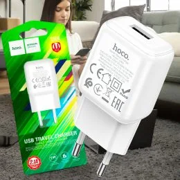 Мережевий зарядний пристрій блок живлення USB 220V HOCO C96A 1USB Білий (206)
