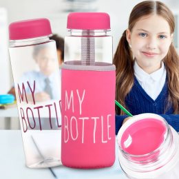 Портативна пластикова пляшка для води в чохлі My Bottle (Рожевий)