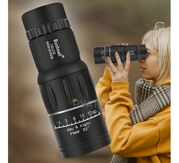 Портативний монокуляр для спостереження Bushnell 16x52 з подвійним фокусуванням + чохол для зберігання / 998