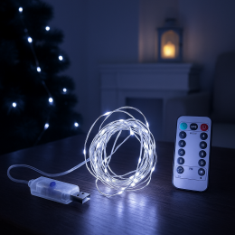 Світлодіодна кімнатна LED USB гірлянда Xmas "Роса" з пультом управління Біле освітлення 5 м (HA-62)