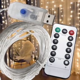 Світлодіодна кімнатна LED USB гірлянда Xmas "Роса" з пультом управління Тепле освітлення 10 м (HA-66)