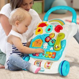 Музыкальная каталка-ходунки 698-60 с игровым центром Baby Telephone, Голубой (IGR24)