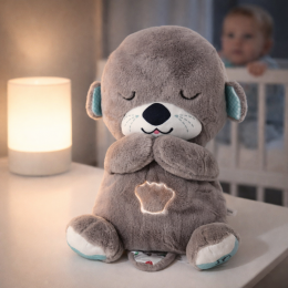 Успокаивающая мягкая игрушка-обнимашка ночник для сна с функцией дыхания "Сказочная выдра" Кофейный (HA-400)