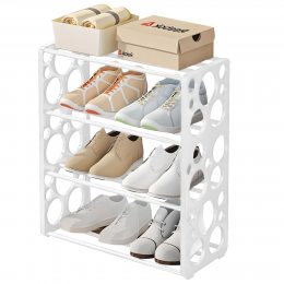 Компактний підлоговий пластиковий органайзер для взуття на 4 полиці Shoe rack YX9116 Білий (2146)