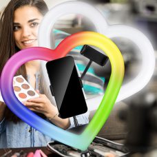 Светодиодная кольцевая селфи лампа JM26-10 RGB со штативом, 26 см (ЖЯ)