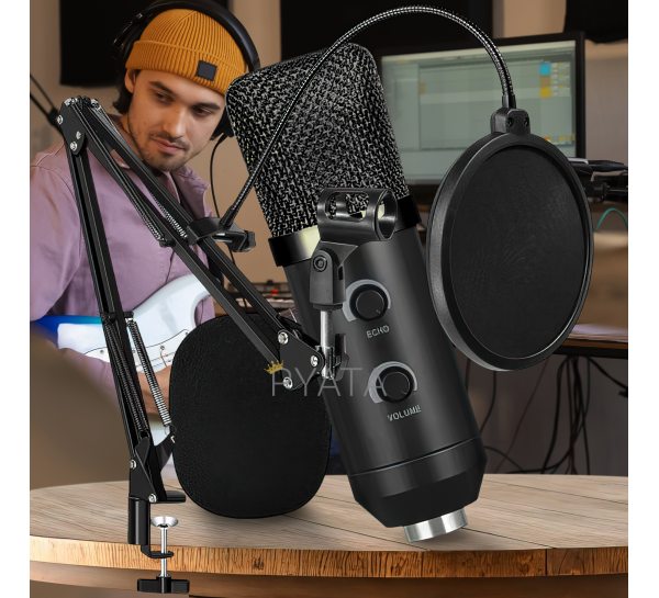 Студійний мікрофон з кронштейном та вітрозахистом Music DJ. M 800U Чорний (ЖЯ)