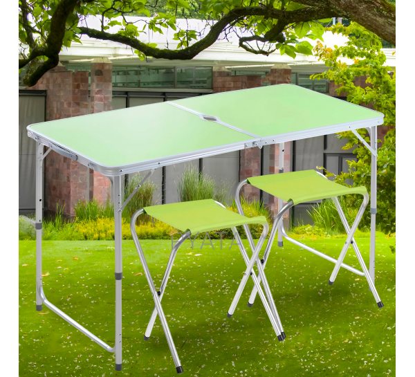 Раскладной портативный стол-чемодан для пикника с 2 стульями Folding Table Зеленый