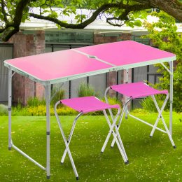 Розкладний портативний стіл-валіза для пікніка з 2 стільцями Folding Table Рожевий
