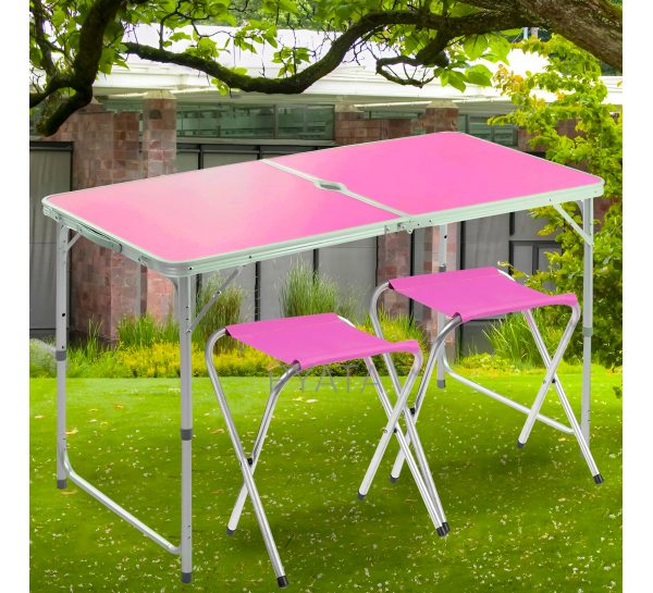 Раскладной портативный стол-чемодан для пикника с 2 стульями Folding Table Розовый
