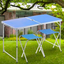 Розкладний портативний стіл-валіза для пікніка з 2 стільцями Folding Table Блакитний