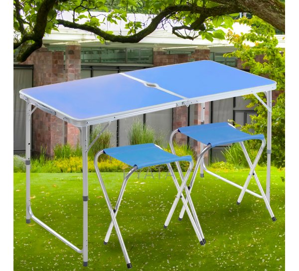 Раскладной портативный стол-чемодан для пикника с 2 стульями Folding Table Голубой