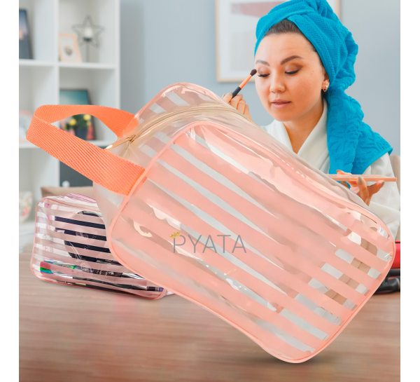 Портативна прозора вологостійка дорожня косметичка-пенал 20*12*7см Бежевий (YAB)