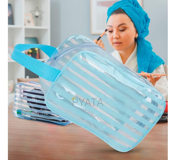 Портативна прозора вологостійка дорожня косметичка-пенал 20*12*7см Блакитний (YAB)