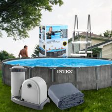 Круглый каркасный бассейн фильтр-насос, лестница, тент в комплекте Intex 26744 NP 24310 л (I24)