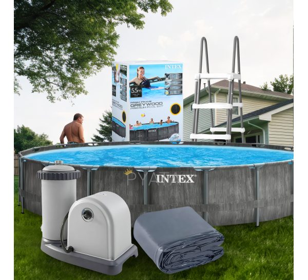 Круглый каркасный бассейн фильтр-насос, лестница, тент в комплекте Intex 26744 NP 24310 л (I24)