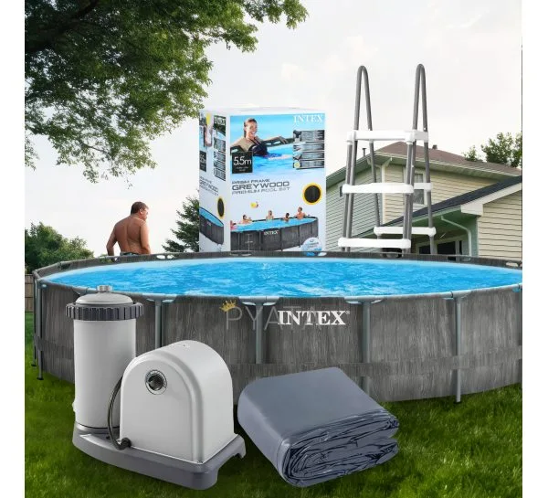 Круглый каркасный бассейн фильтр-насос, лестница, тент в комплекте Intex 26744 NP 24310 л (I24)
