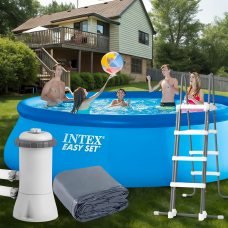 Надувной круглый бассейн тент, подстилка, лестница, фильтр-насос в комплекте Intex 26166 NP 12430 л (I24)