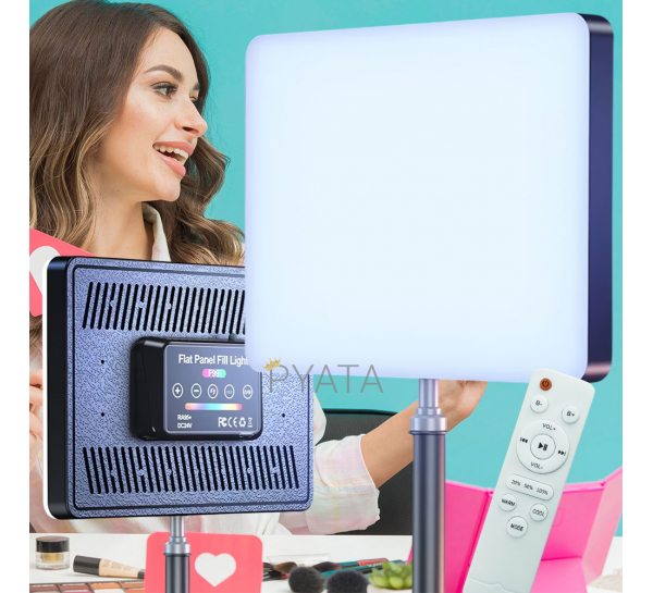 Студійна світлодіодна LED лампа F99 RGB 40W з пультом, 22.5×16 см, 240 діодів, 3000–6500K, 20 режимів підсвітки, 220V
